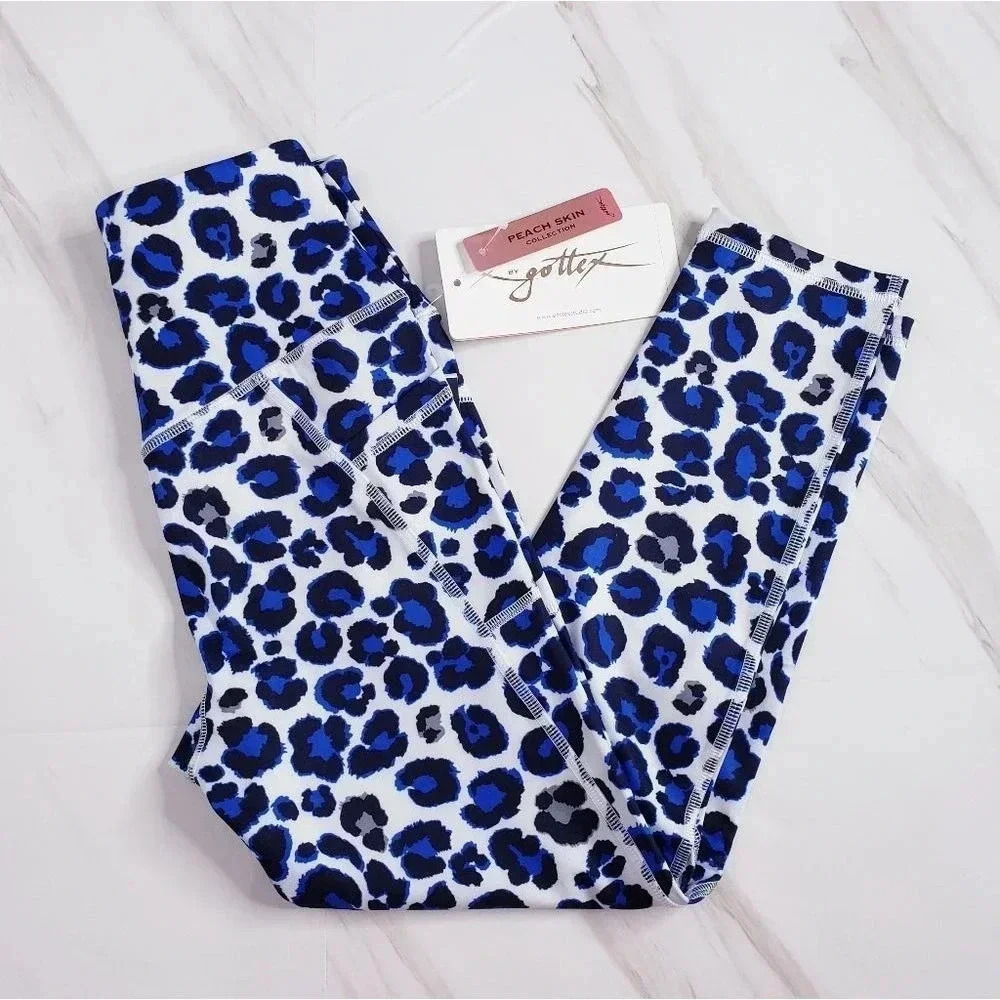 Gottex Capri Legging Size XS Leopard Print Multicolor Blue